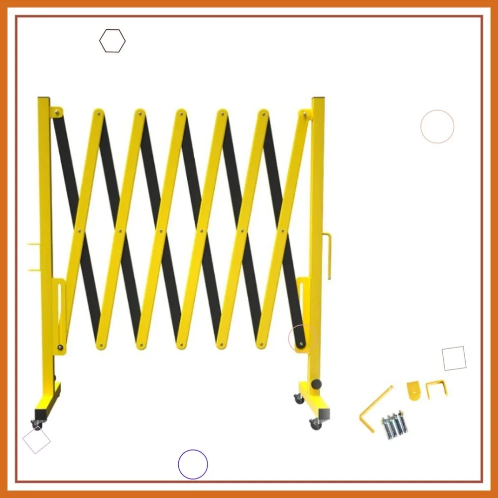 Expandable Metal Barricade, 11 Feet, Yellow and Black, Mobile Safety Barrier Gate, Retractable Traffic Fence