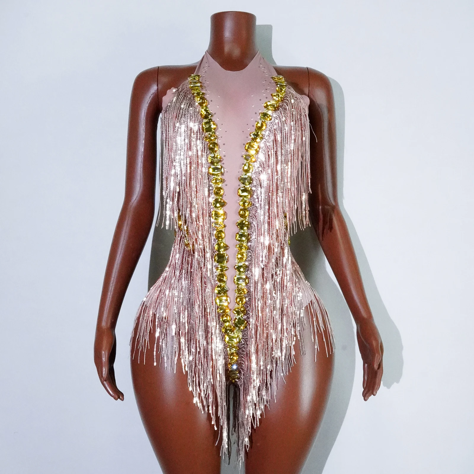 

Sparkly Rhinestones Fringes Leotard Sexy Tassel Bodysuit Jazz Dance Latin Costume One-piece Stage Wear Dancer Performance Show