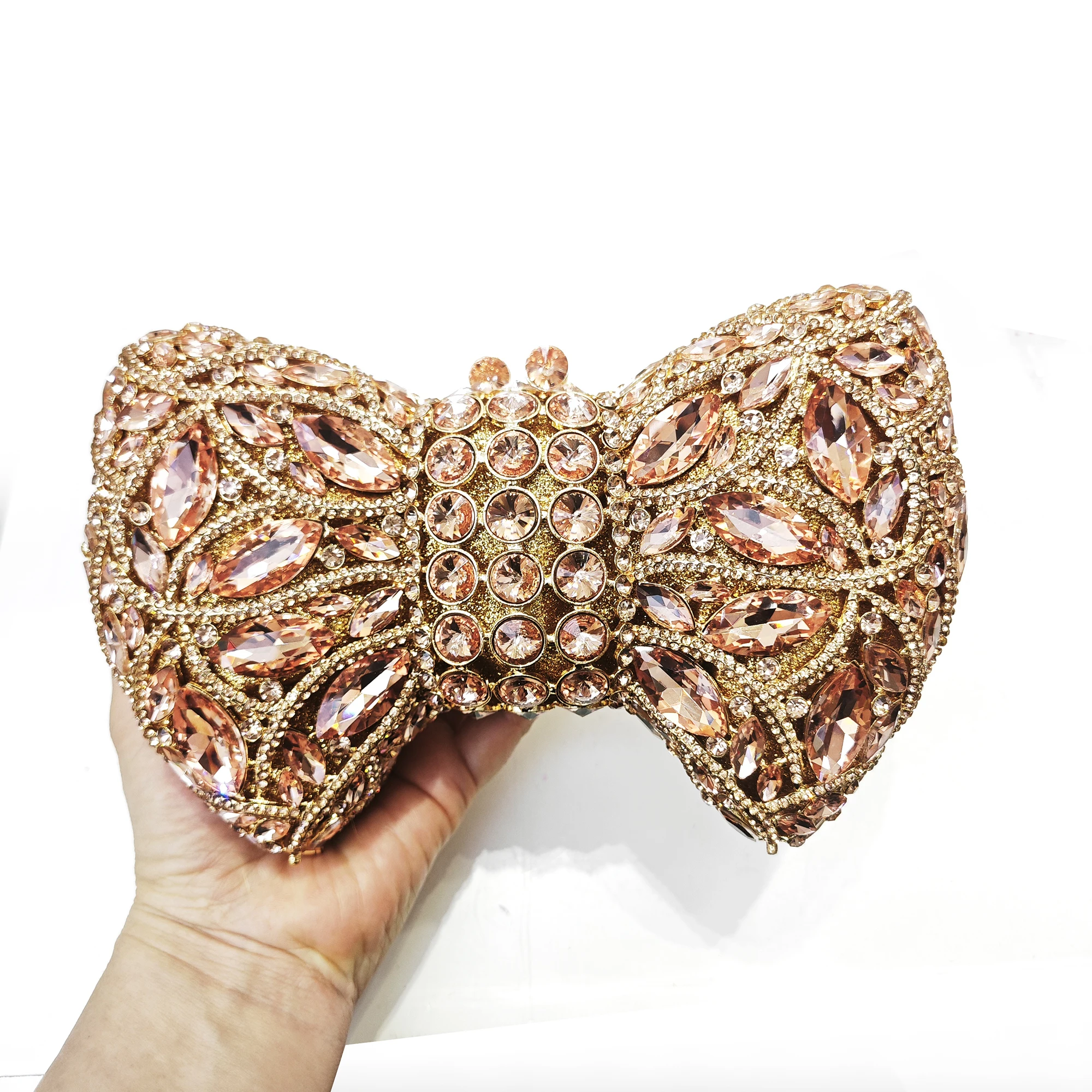 

Champagne Crystals Evening Bags Sparkly Bling Clutches Luxury Gemstones Handbags Women Hard Metal Wedding Party Clutch Purses