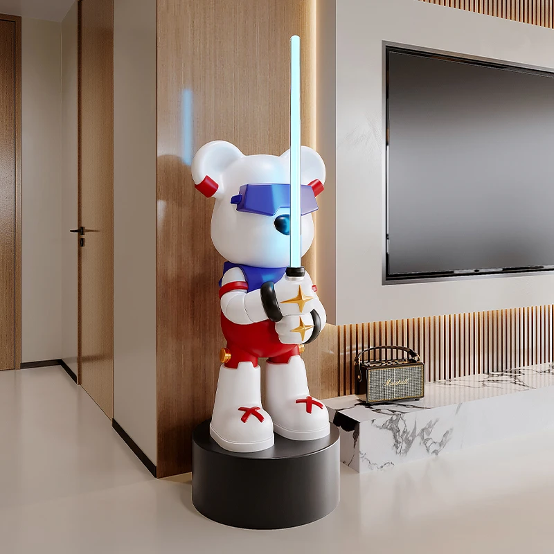 Home Decor 88cm Sculpture Lightsaber Bear Decorations Modern Living Room TV Cabinet Side Statue Art Floor Decoration Customized