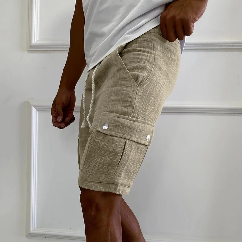 2024 cargo shorts men\'s summer European and American fashion brand casual men\'s slim drawstring shorts thin cropped pants men