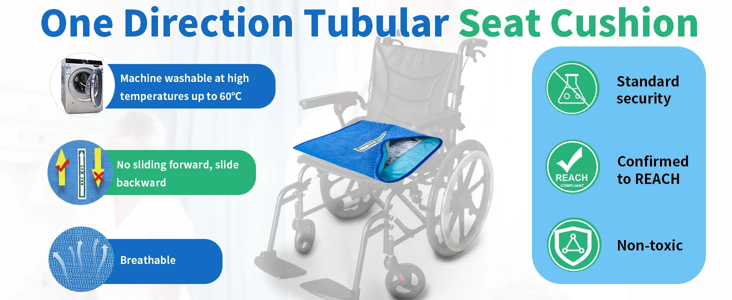 Ehucon Rollstuhl-Sitzkissen, One Direction Glide, Anti-Fall-Pad für ältere Menschen im Stuhl oder im Rollstuhl, rutschfest, 17 x 17 Zoll – Detail 1