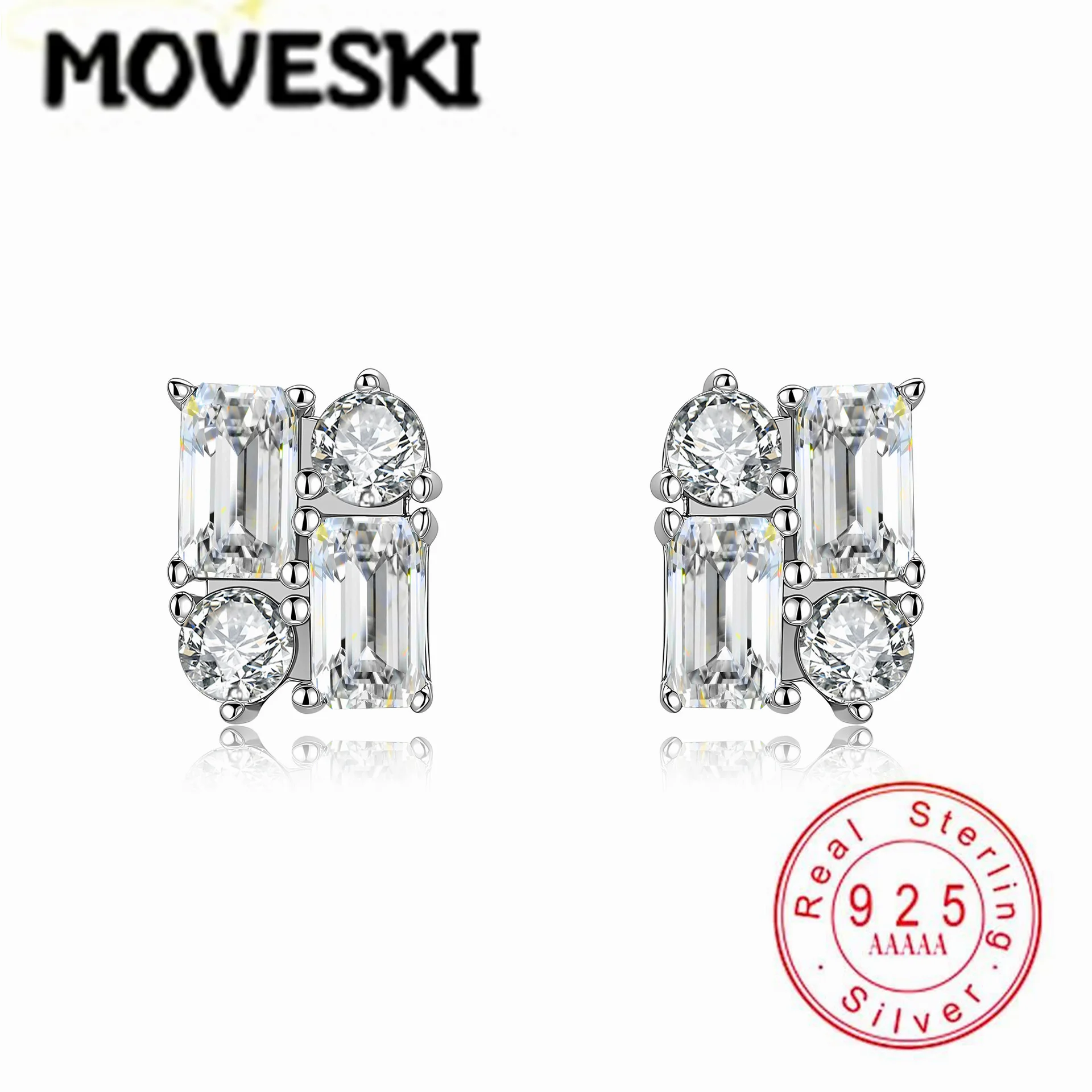 

Серьги-гвоздики из стерлингового серебра 925 пробы с муассанитом, серьги-кластеры с муассанитом изумрудной огранки и круглой формы, изысканные ювелирные изделия для женщин