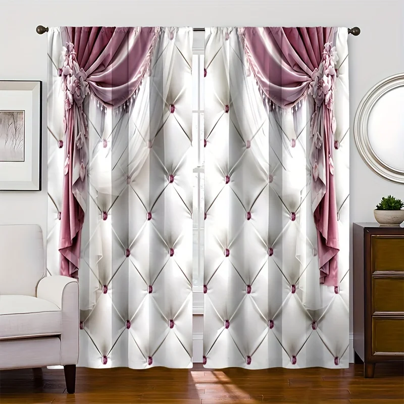 2pcs Gorgeous Flower Curtain Creative 3D Pattern Print Curtain Living Room Bedroom 3D Digital Printing Curtain Office Home Decor