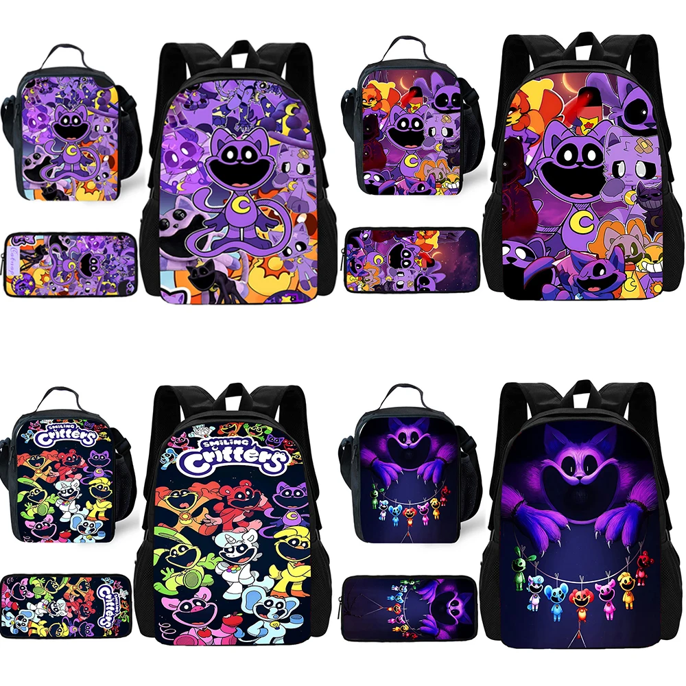 3 pcs set Cute For Smilings Critters Child School Backpack with Lunch Bags ,Pencil Bags ,School Bags for Boys Girls Best Gift