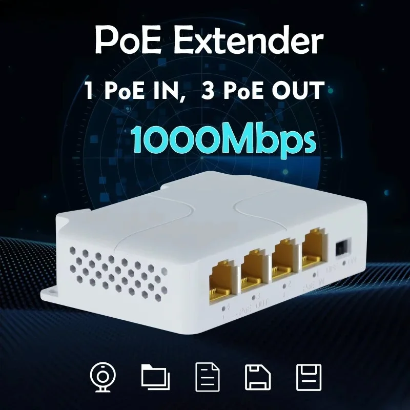 1-個ギガビット-poe-エクステンダースイッチリピーター-1-入力-3-出力-30w-パワーオーバーイーサネットネットワークエクステンダー監視-ip-カメラ用