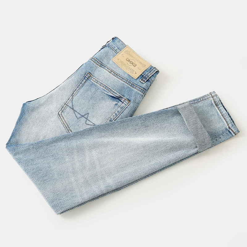 Italian Style Fashion Men Jeans High Quality Retro Light Blue Elastic Slim Fit Ripped Jeans Men Vintage Designer Denim Pants