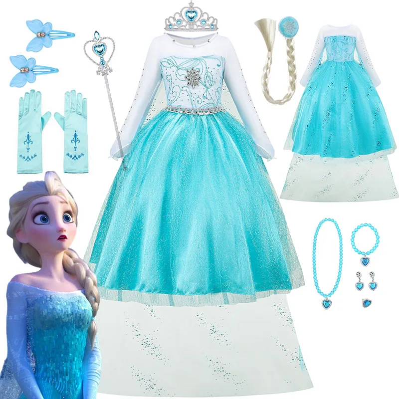 

Disney Frozen Snow Queen Elsa Costumes for Girls Cosplay Elsa Princess Dress Mesh Dresses Birthday Carnival Party Outfits 12Yrs