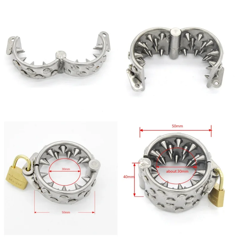 Stainless Steel Male Ball Scrotum Stretcher Pendant Lock Rows Teeth Spikes Chastity Cock Ring Cage Scrotum Testicle Weight BDSM