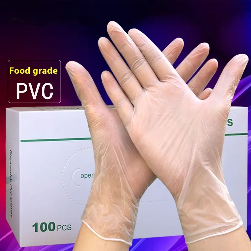 Powdered Gloves Beauty Salons Tattoos Oil Resistant Acid Alkali Resistant PVC Vinyl Gloves 100 Pieces