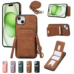 Shoulder Strap Lanyard Leather Wallet Card Slot Case For iPhone 11 12 13 14 15 16 17 Pro Max Plus Purse Phone Bag Stand Cover