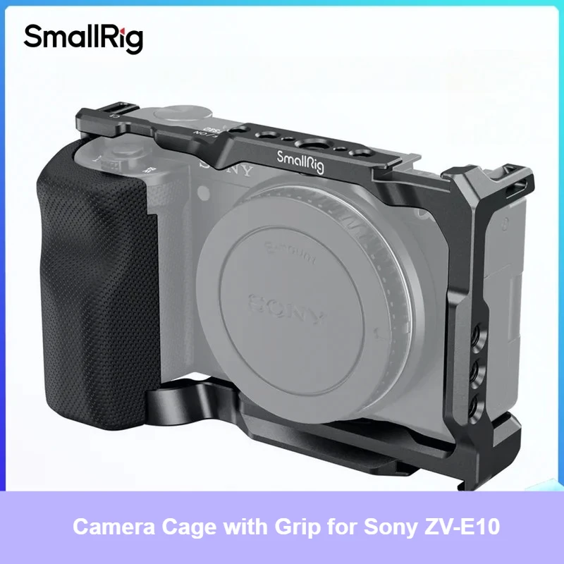 

Кейдж SmallRig для Sony ZV-E10 с силиконовой рукояткой и встроенной быстросъемной пластиной для крепления Arca-Swiss, комплект с креплением Cold Shoe 3538
