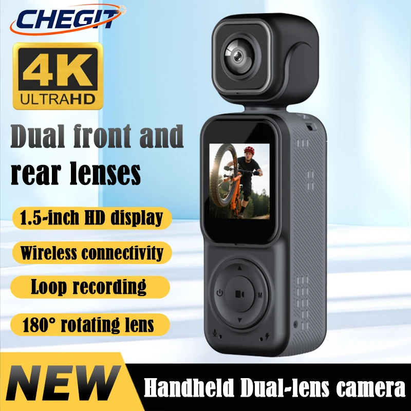 

NEW 4K Dual lens Portable MINI Vlog Camera WIFI APP 180°Rotatable Anti-shake Pocket Sports Camera Body Camera Video Recording