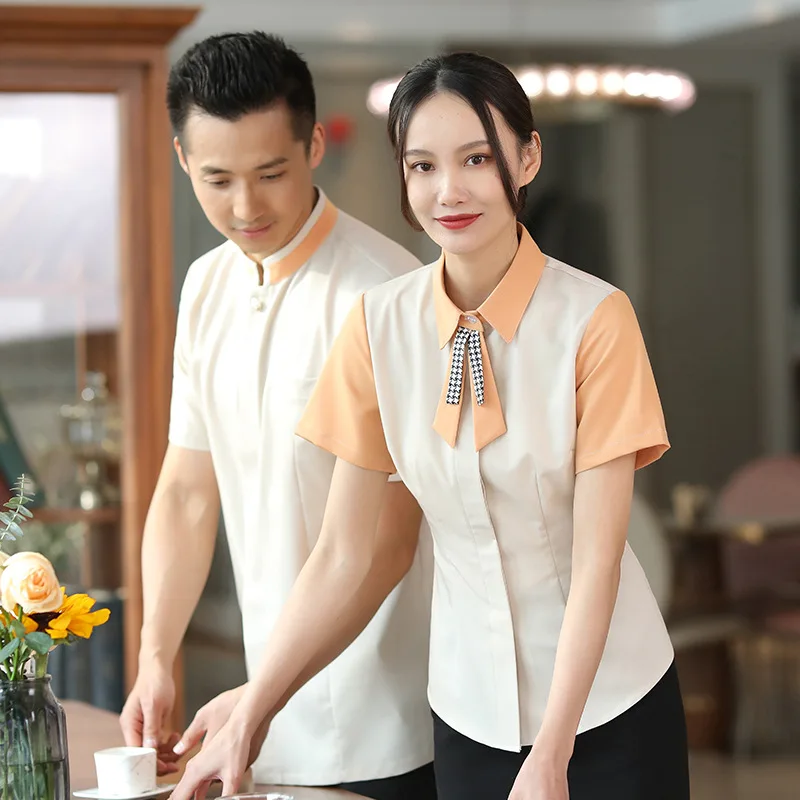

Catering Waiter Work Uniform Women Short Sleeve Restaurant Hotel Restaurant Milk Tea Coffee Front Desk Fashion Clothing Spring S