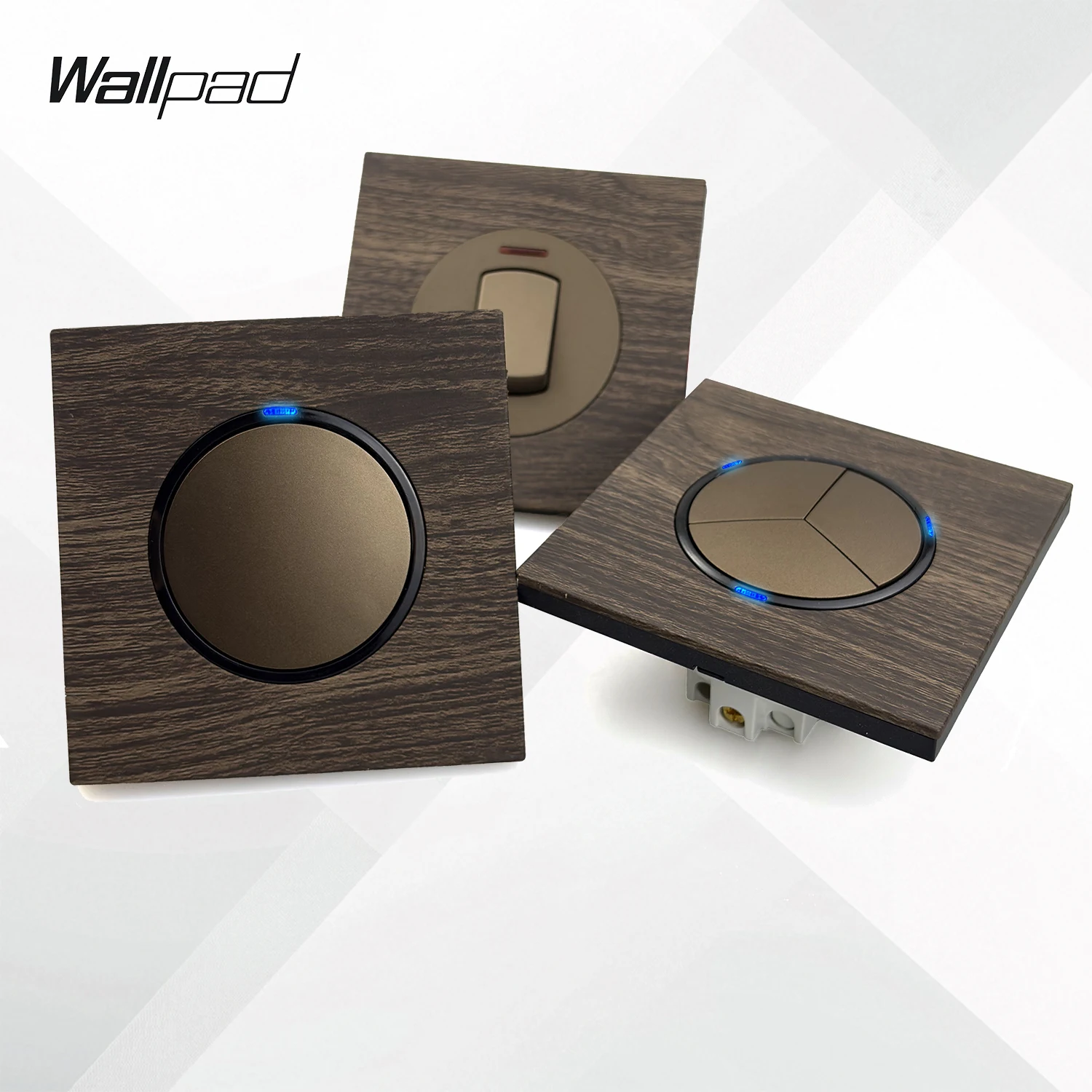 Wallpad Aluminum Panel 1 2 3 4 Gang Crossover Pass Through Impulse Momentary Switch LED Indicator Wooden Wall Light Switch