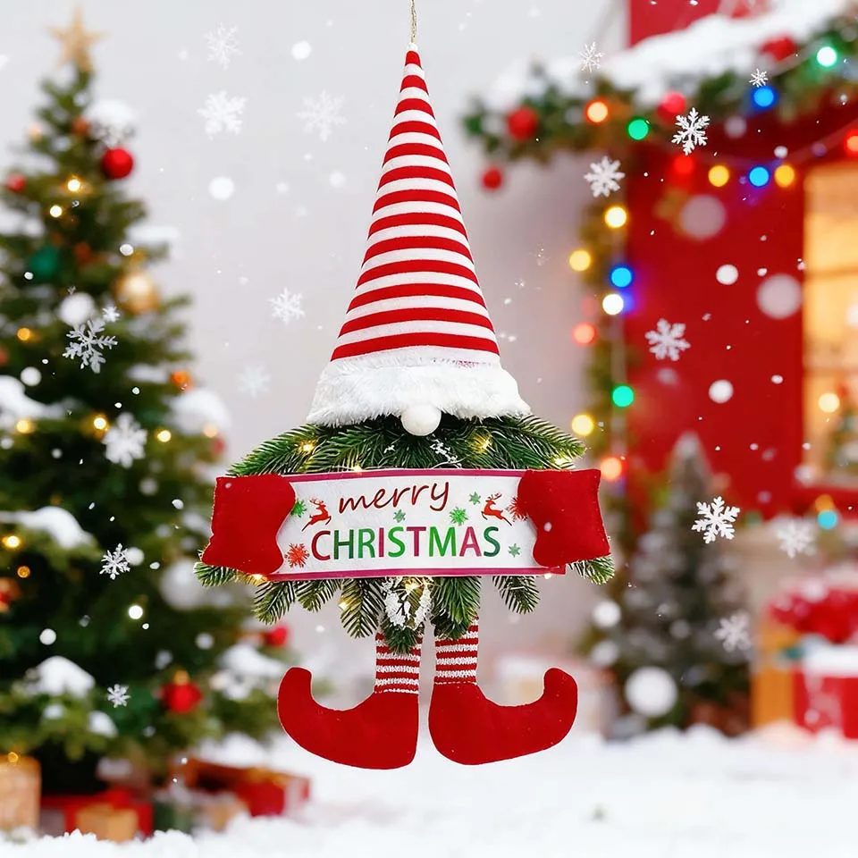 Christmas Gnome Wreath Needle Christmas Door Wreath Window Hanging Ornament Tomte Christmas Decorations Wreath Room Window Porch