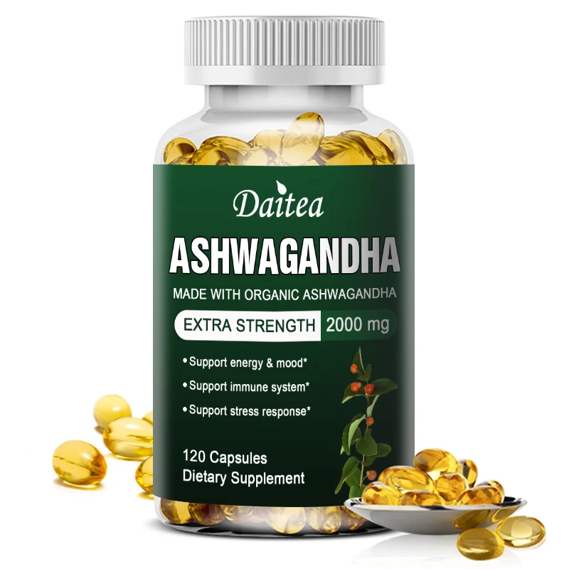 Daitea Bio-Ashwagandha-Extrakt – zusätzliche Stärke – 2000 mg – Unterstützt gesunde Energie und Stimmung, Immunsystemgesundheit – 120 Diät