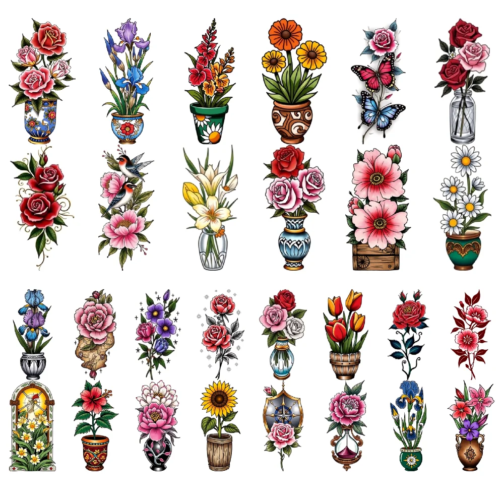 

28pcs Temporary Tattoo Temporary Tattoo Stickers Sunflowers Peonies Potted Flowers For Adults Shoulders Arms