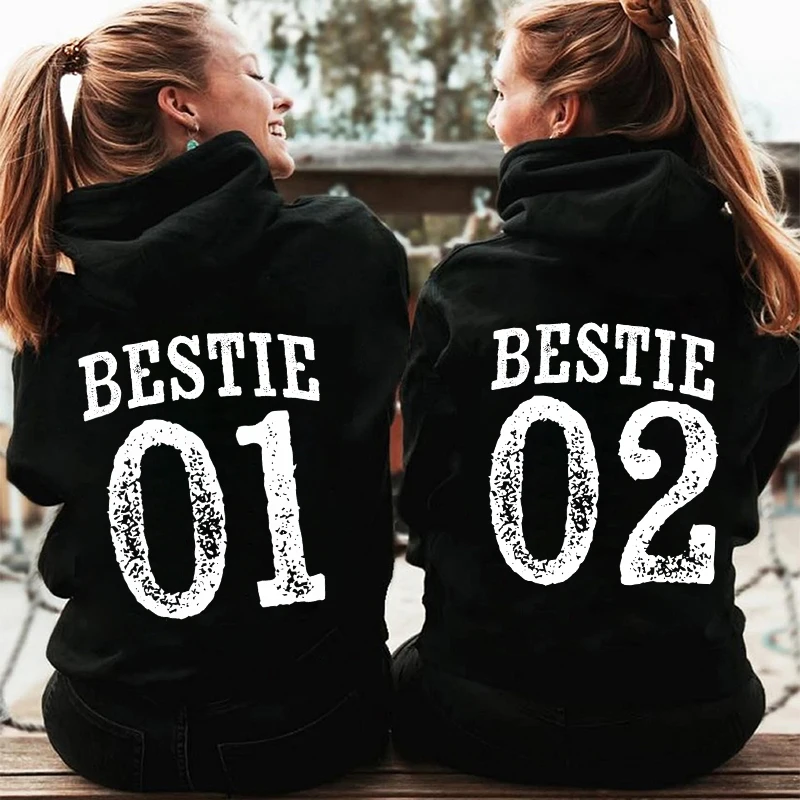 BFF Matching Best Friend Birthday Hoodies Women\'s Best Friend Bestie Zipper Hoodies Coquette Aesthetic Sweatshirt Pullover Tops