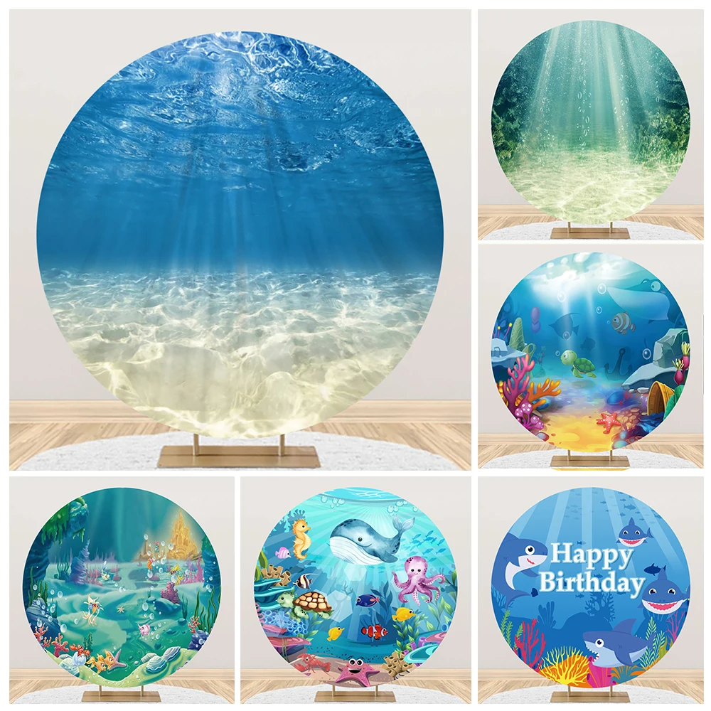 

Underwater World Round Backdrop Cover Undersea Ocean Fishes Coral Sea Animals Baby Birthday Circle Photography Background Decor