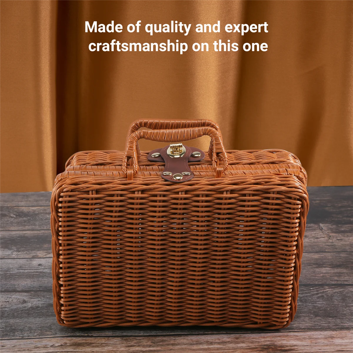 Picnic Basket,Woven Vintage Suitcase Woven Storage Basket Rattan Storage Case Picnic Weave Laundry Basket B