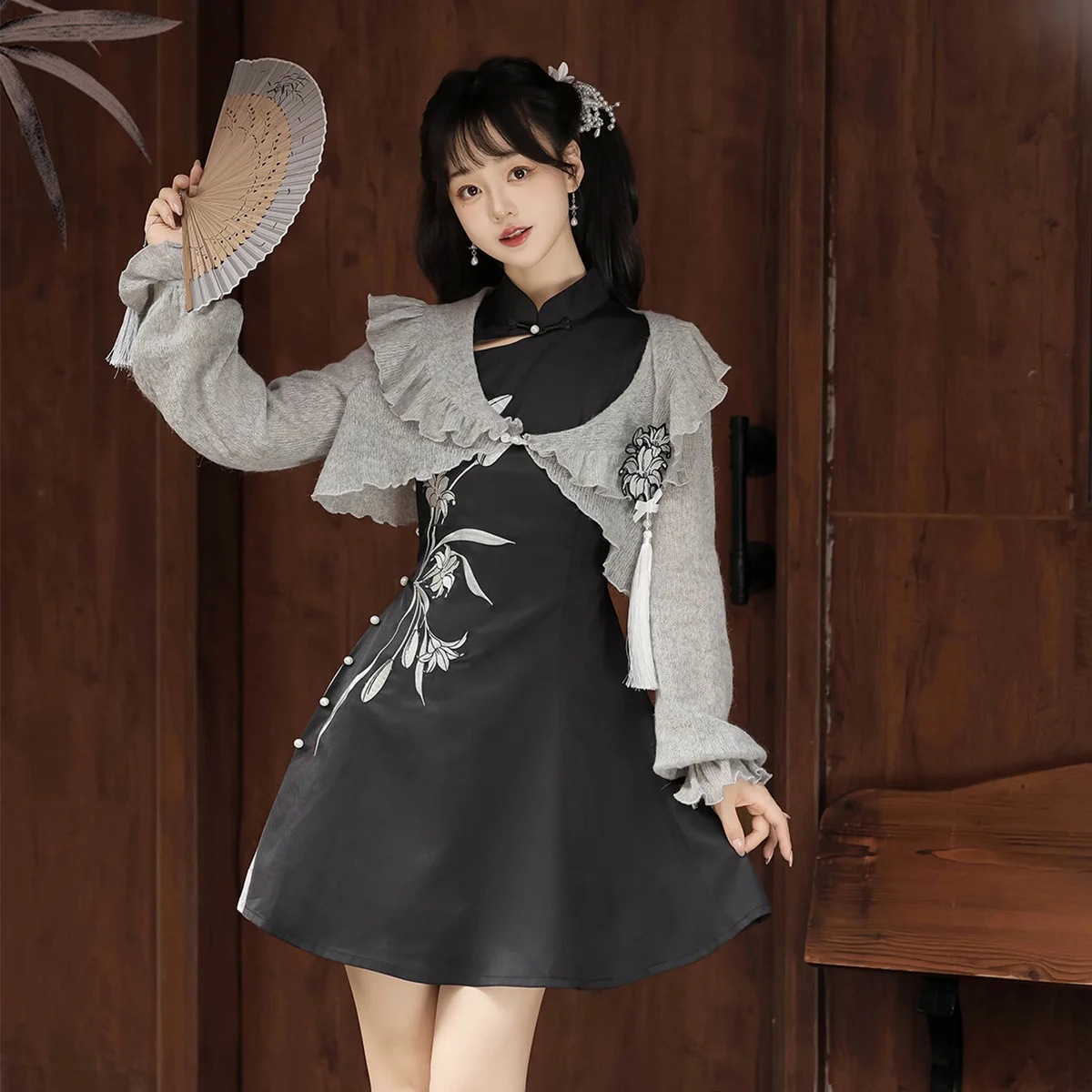 

Gray Lily Hanfu Women's Improved Daily Han Element Chinese Style New Chinese Style Top Dress