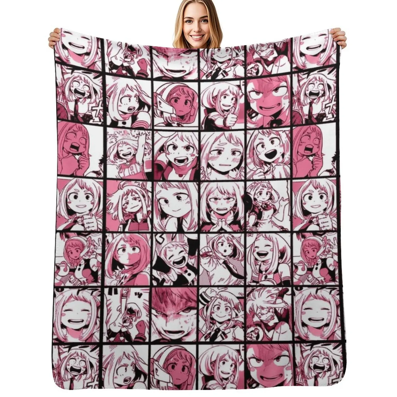 Uraraka Ochako Collage color version Throw Blanket Retros Sofas Decoratives Soft Cute Plaid Blankets