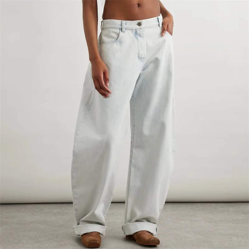 

Women's pants New low rise slim fit straight leg pants for summer 2025 pure cotton women's jeans wide leg pants floor mop pants