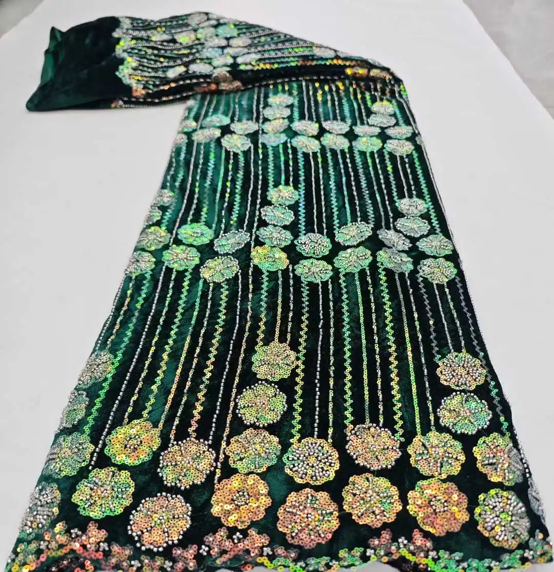 

2025 African Velvet Lace Fabric High Quality Nigeria Lace 5 Yards French Velvet Lace Fabric For Party Wedding Dress Sewing Cloth
