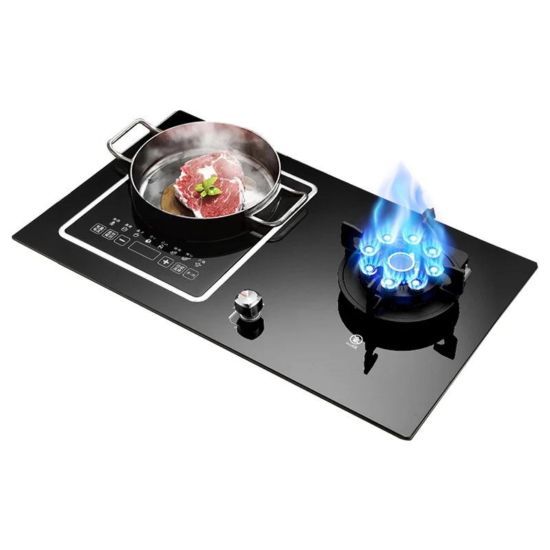 Dual Fuel Cooktop - 5.2KW Gas Lift-Up Burner & 3000W Induction, Tempered Glass for Easy Cleaning, Home Kitchen Range