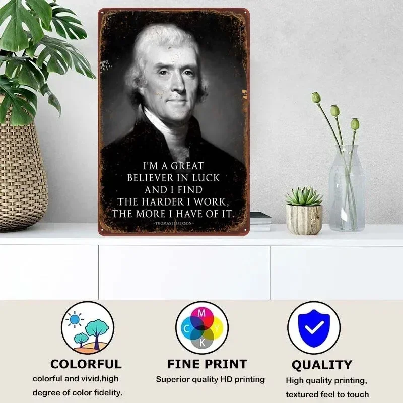 Thomas Jefferson Luck Motivational Quotes Decor for Room Metal Signs Vintage Home Decor Items Tin Signs Retro Decoration Bedroom