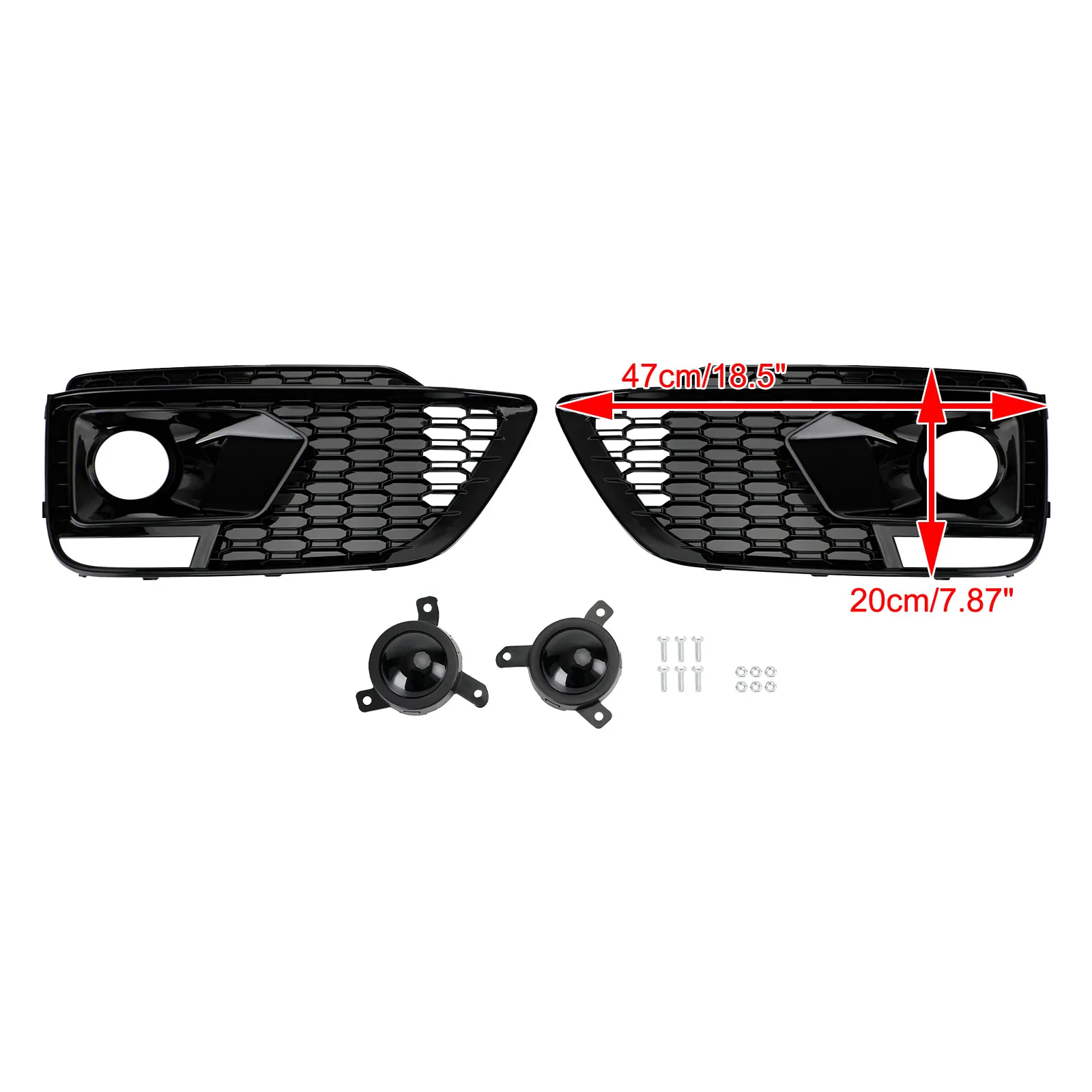 RSQ5 Black Front Honeycomb Fog Lamp Grilles Cover For Audi Q5 SQ5 2018-2020 Car Grille