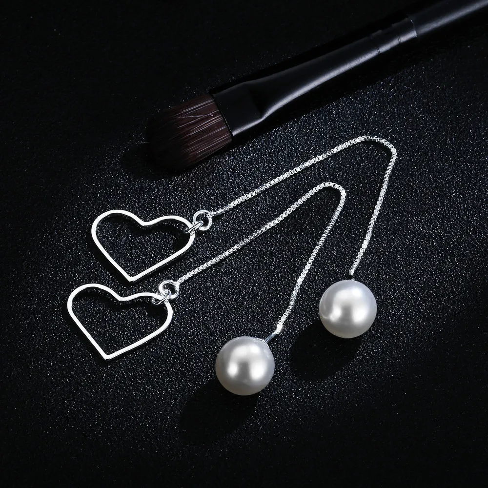 925 Sterling Silver Stud Earrings Fringed Star Heart Triangle Fan Long Pearl Geometric Dangle Drop Earrings for Women Girls