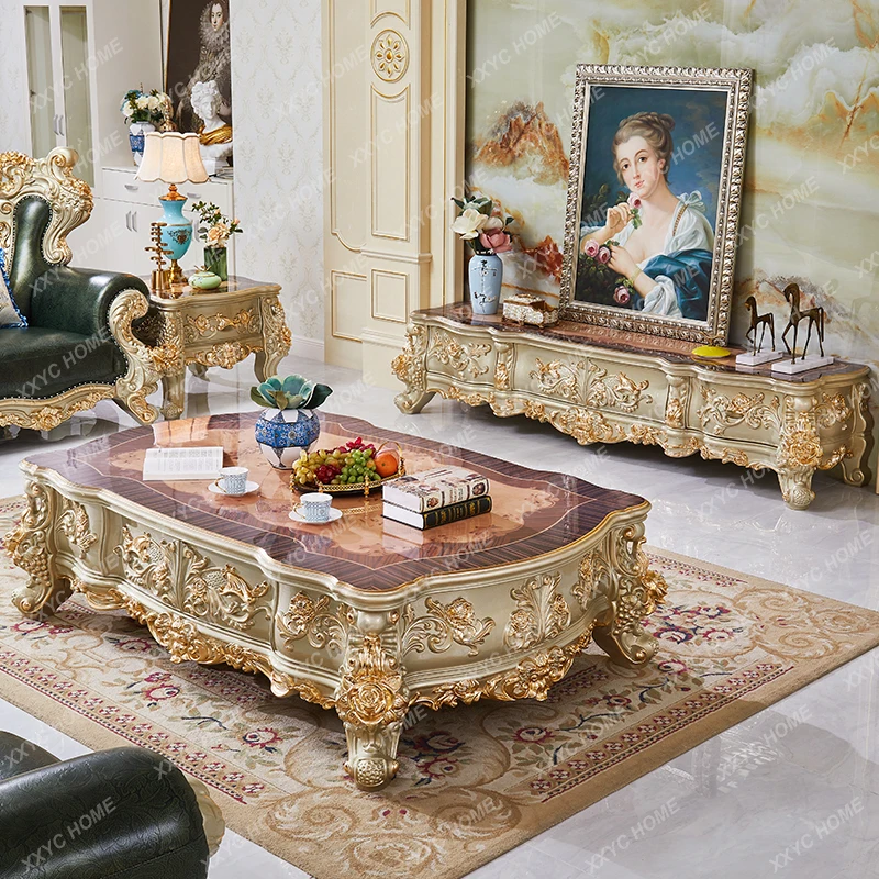 all-solid wood TV cabinet coffee table combination court floor cabinet champagne gold sticker
