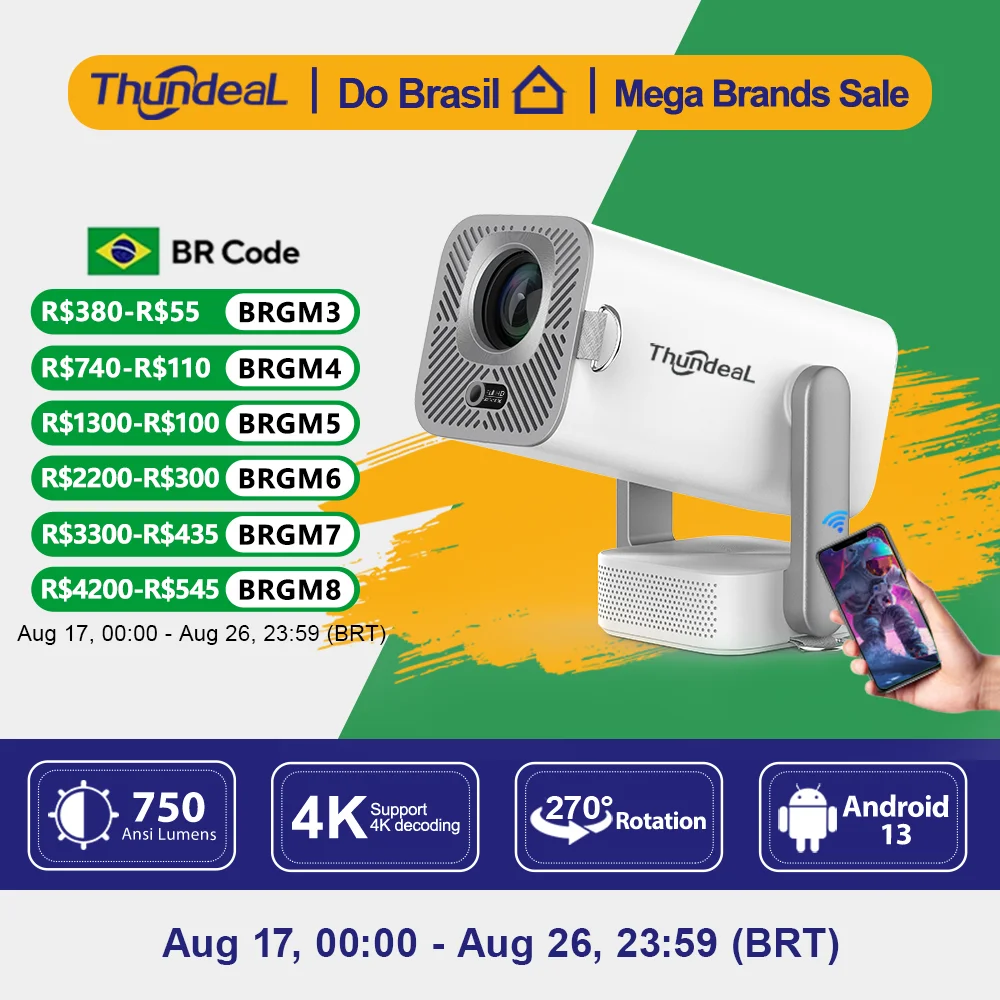 Projetores no brasil inteligente Projetor de imagem ThundeaL TD80 Pro Mini HD Suporte 4K portátil com WiFi e Android TD80Pro Sistema de cinema em casa para quarto Projetor de vídeo e filmes PK TD80W