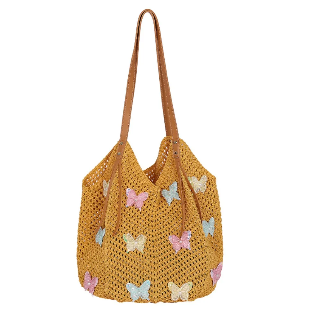 

Hollow Out Butterfly Knitting Bag Tote Bag Bohemian Style Beach Bag Large Capacity Beach Handbag Hollow Shoulder Bag Streetwear
