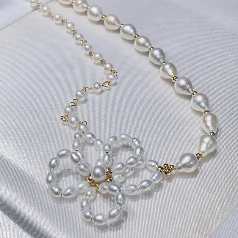 

SGARIT Jewelry Simple Flower Design 14K Gold Filled Natural Freshwater Rice Pearl Necklace For Women