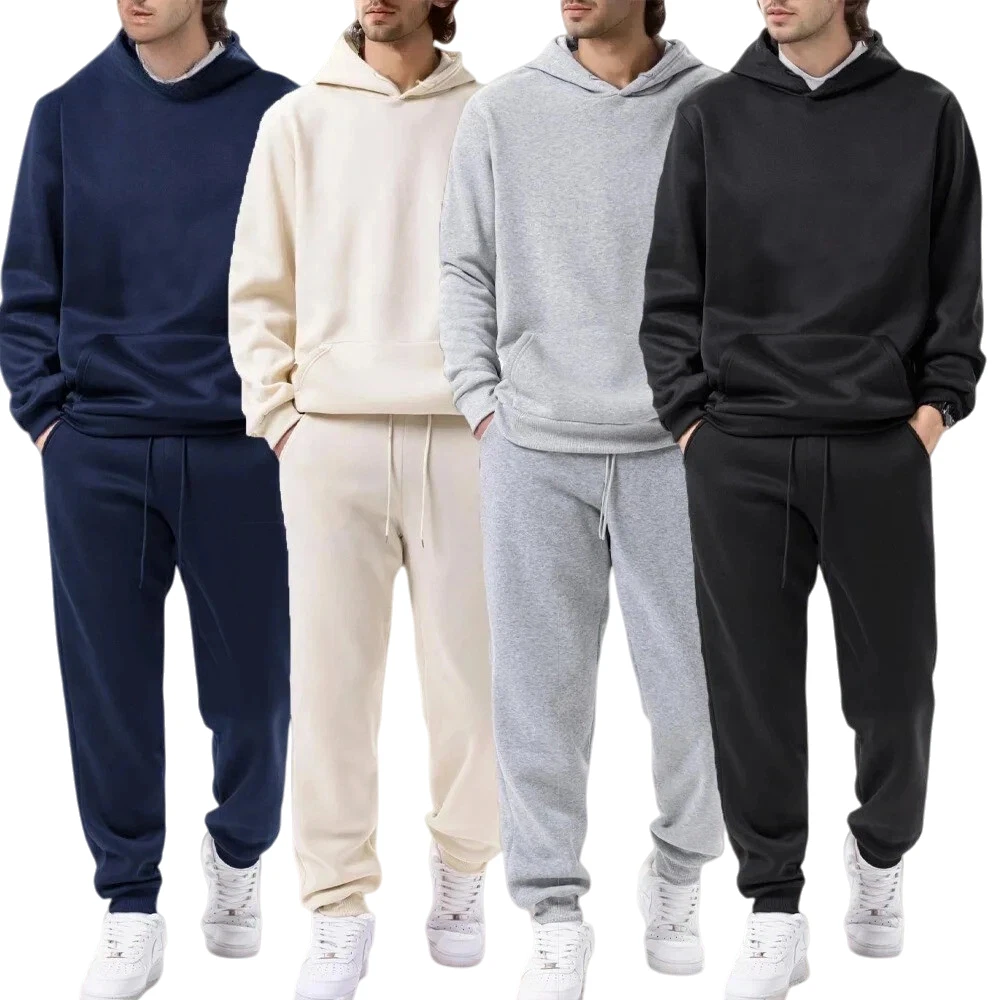 

2026 Men's Two-piece Hoodie with Jogging Pants, Pure Color Men's Suit, Casual Hooded Sportswear Set; Fashionable Sweatshirt