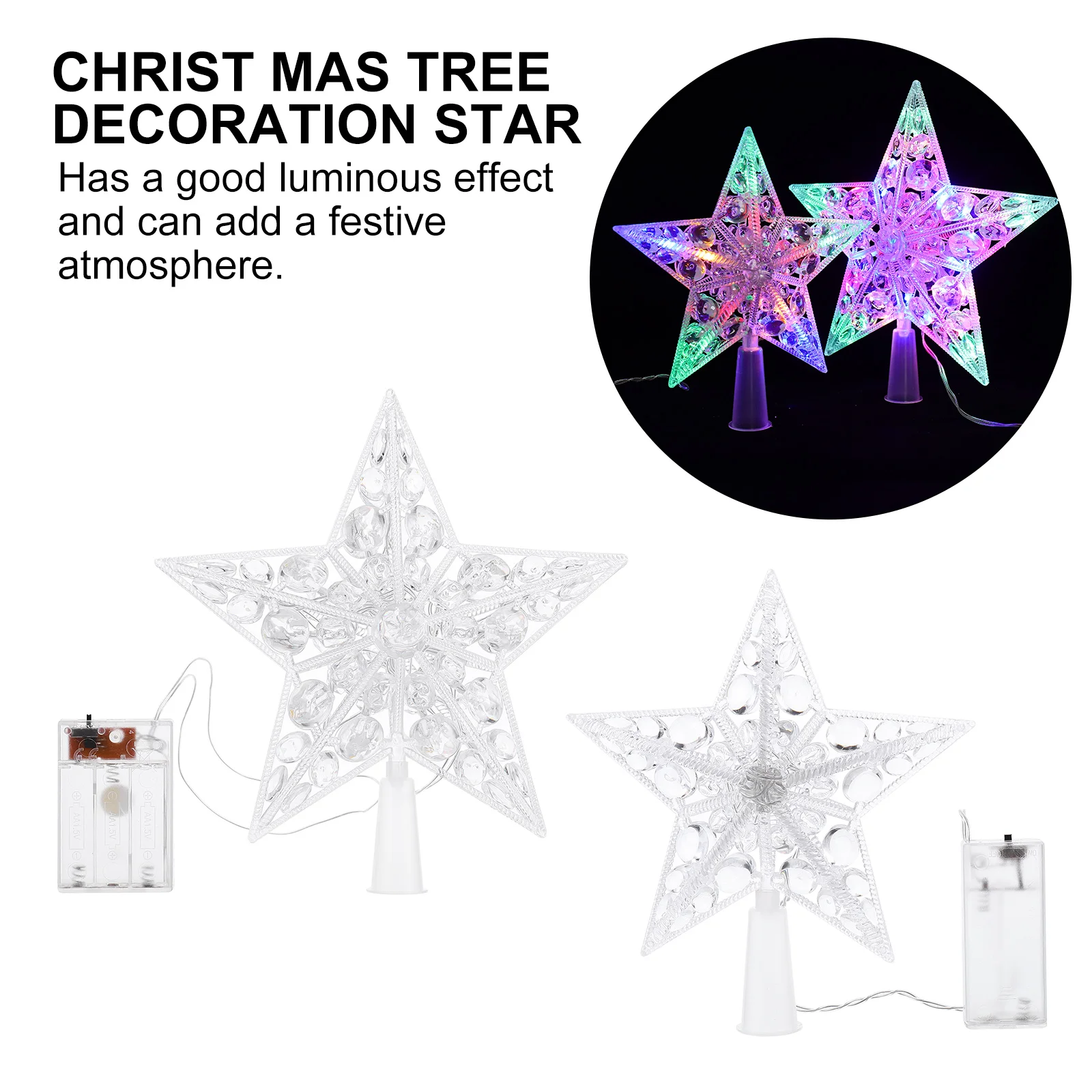 

2 Pcs Xmas Ornaments Christmas Tree Small Lighted Topper Star Jesus Silver Toppers