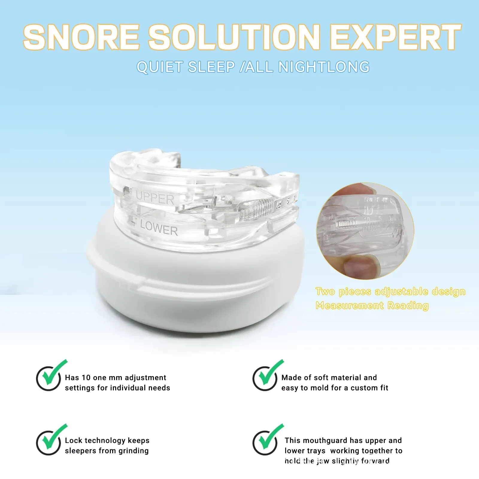 Anti-Snoring Mouth Guard, Adjustable Mouthpiece - Night Time Teeth Mouthguard & Sleeping Bite Guard for Bruxism and Stop Snoring