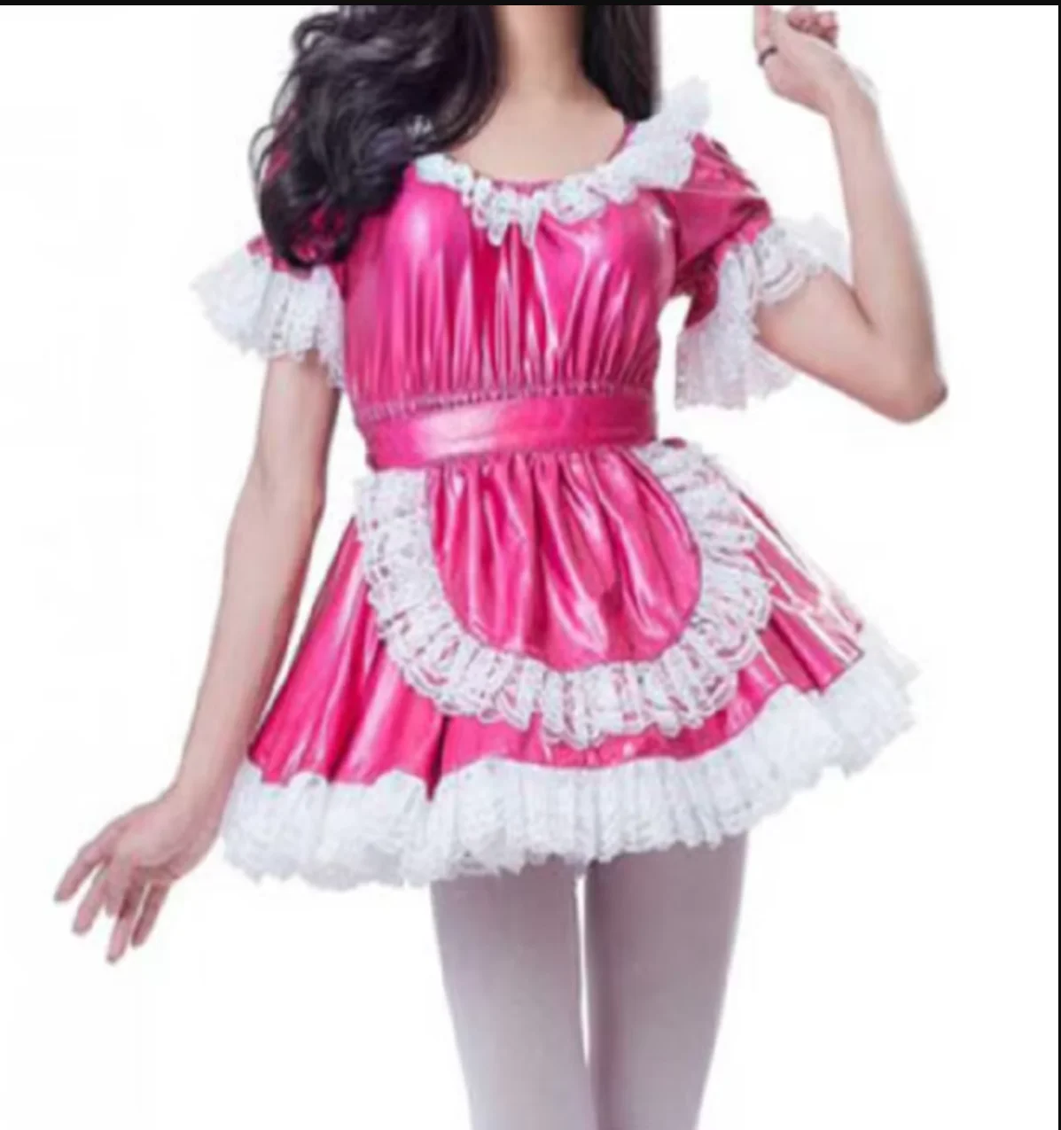 

New French Sissy Girl Maid Lace Ruffled Low Neckline Versatile Lockable PVC Dress Party Daily Unisex Dress Role-playing