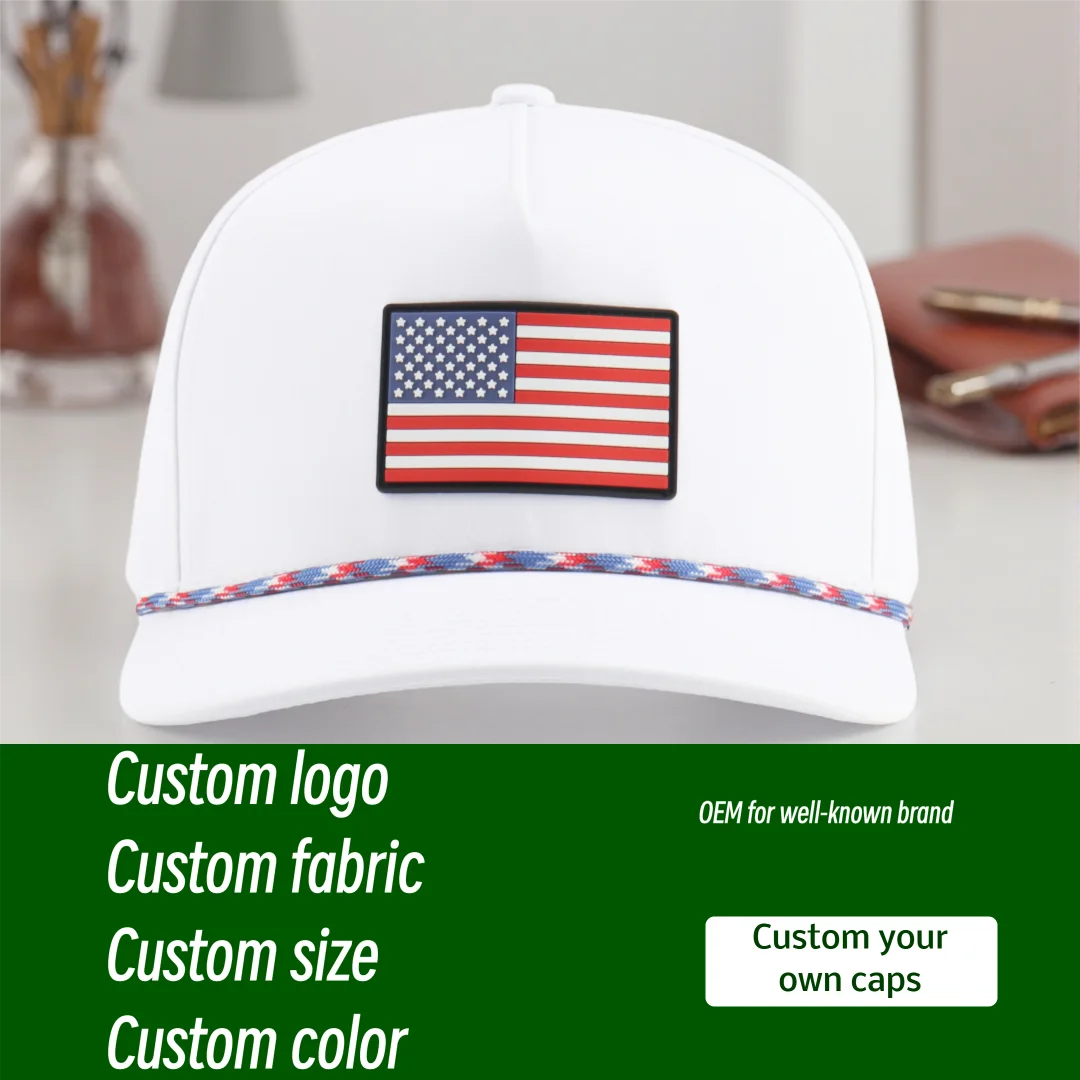 OEM Custom High Quality Men Women White Laser Cut Hole Perforated Dad Hat 5 Panel Curved Brim ru Patch Logo Rope Baseball Cap