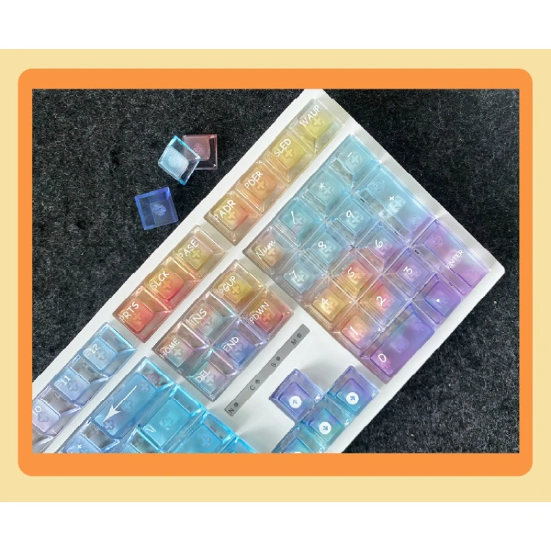 Iridescent Rainbow Keycaps Set for Mechanical Keyboard Accessories 119 Keys CHERRY Height Transparent Keycaps PC Durable Keycap