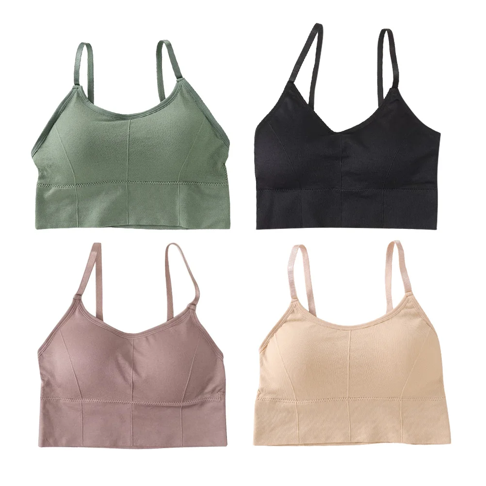 

4 Pcs Underwear Green Yoga Bras Sports Bralette Women Tops Sweat Absorption High Impact Average Size