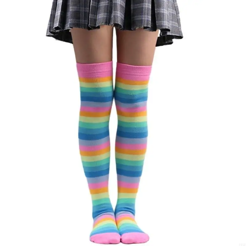 

195E Чулки в радужную полоску на Хэллоуин, чулки выше колена, длинные чулки до бедра