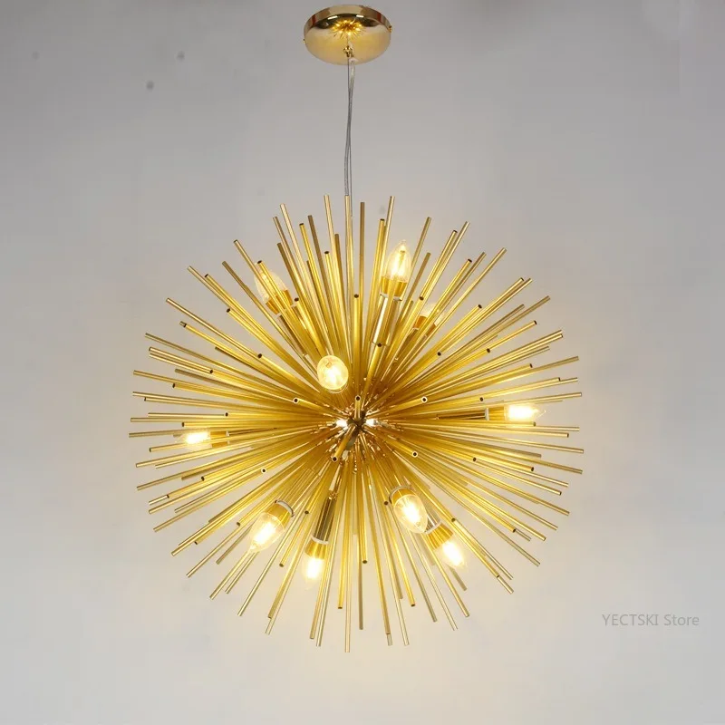 

Nordic postmodern living room bedroom dining room pendant light, personalized round ball golden dandelion pendant light