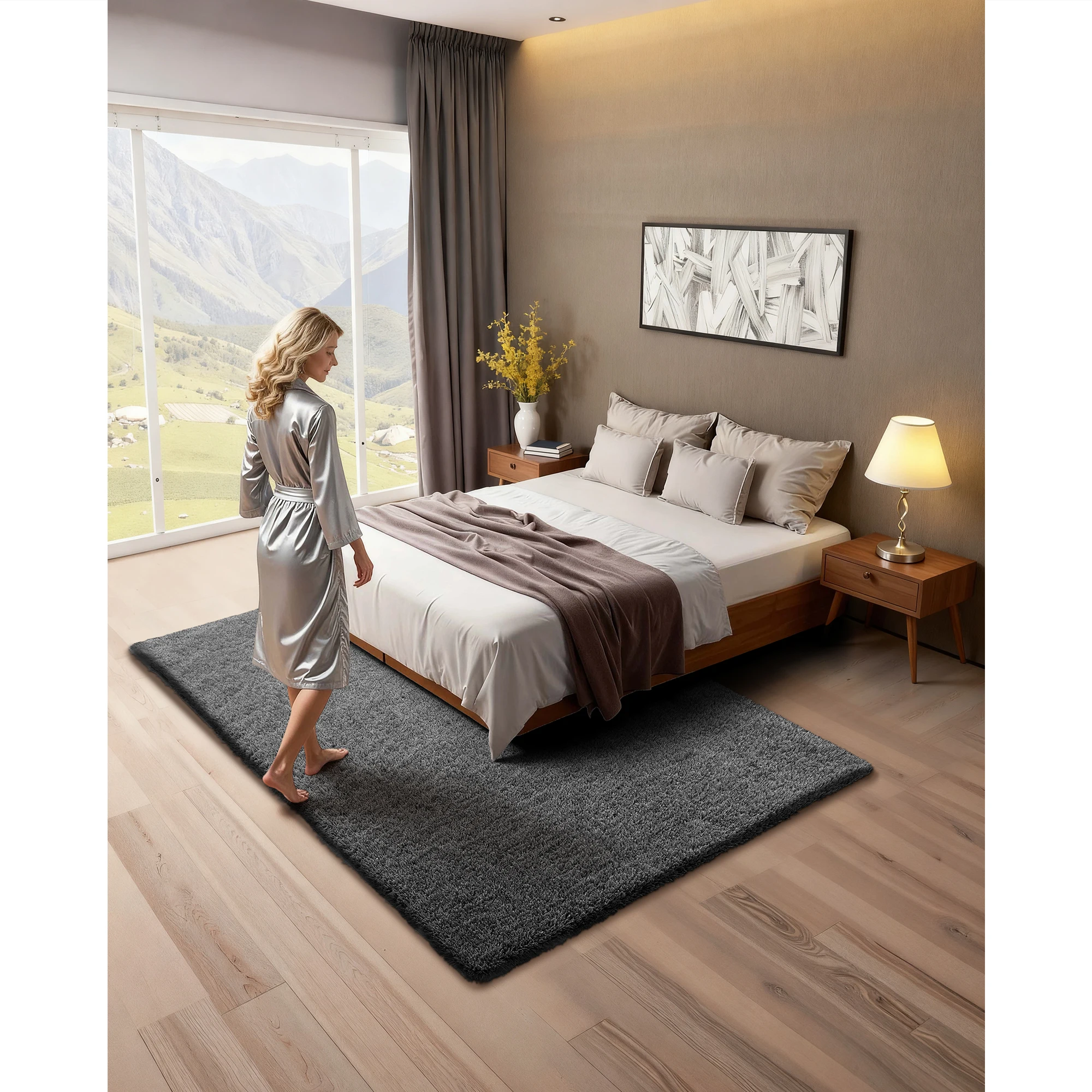 VEVOR Indoor Plush Area Rugs 5x8/6x9 ft Modern Decor Non-Shedding Non-Woven Slip-Resistant Furry Shag for Bedroom Sunroom
