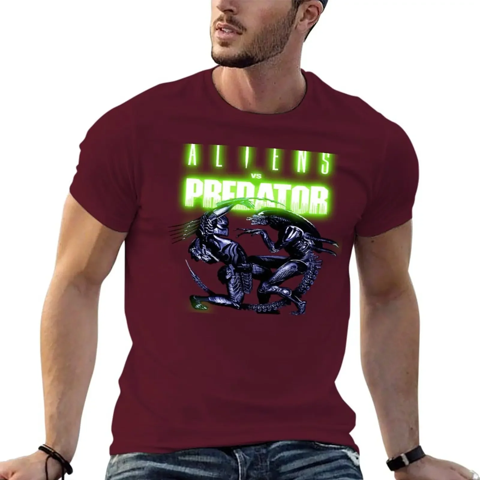 2024 four season t shirt Aliens versus Predator symbol logo movie T-shirt plain short sleeves pure cotton tops casual streetwear