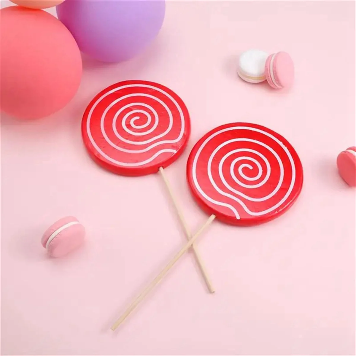 3Pcs Simulated Lollipop Prop Fake Lollipop Model Candy Ornament Wedding Festival Decoration,Red