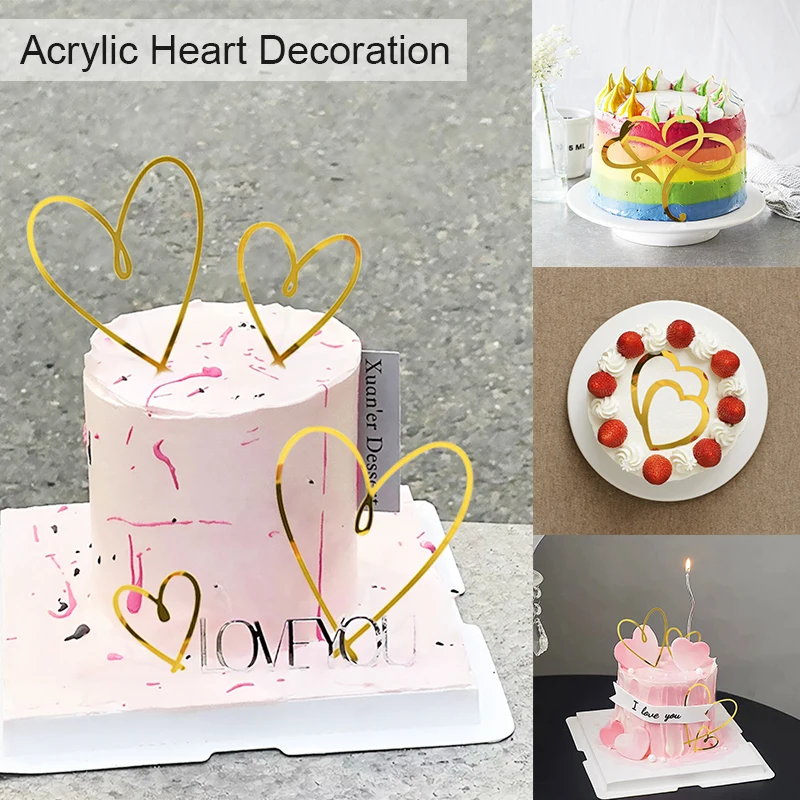 Love Heart Cake Toppers Gold Acrylic Wedding Cake Bride To Be Wedding Party Dessert Baking Cakes Decorations Engagement Supplies
